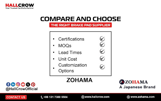 Zohama compared with other brake pad suppliers, showing superior performance in quality certifications, fast delivery, low minimum order quantities, competitive pricing, strong industry reputation, excellent customer service, and product customization.