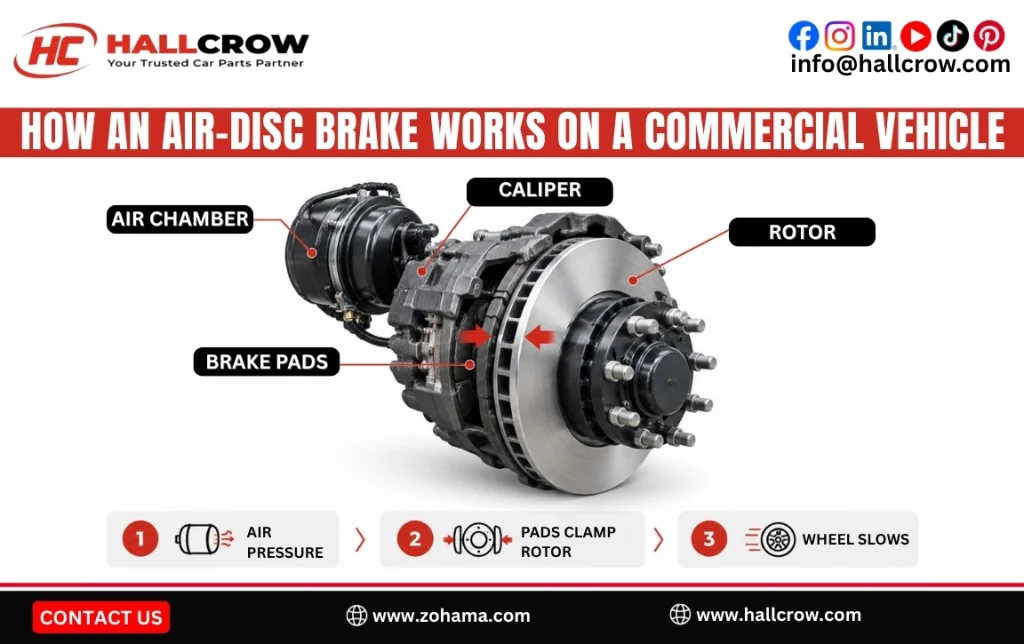 How an air-disc brake works on a commercial vehicle.